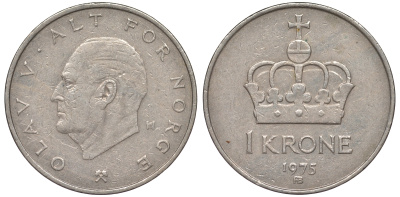 Норвегия 1 крона 1975 Улаф V (1958-1991) KM 419 медно-никель 25-2153