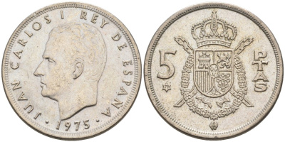 Испания 5 песет 1975 (79) Хуан Карлос I KM 809 медно-никель 4573-943