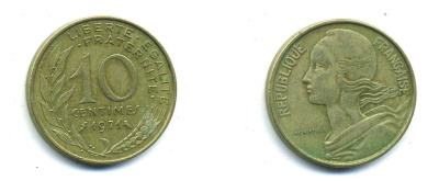 ФРАНЦИЯ 10 САНТИМОВ 1971 ТИП MARIANNE KM 929 медь алюминий никель 84-1617