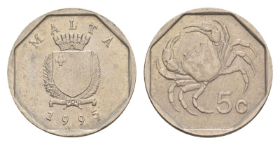 Мальта 5 центов 1995 краб KM 95 медно-никель 4632-859