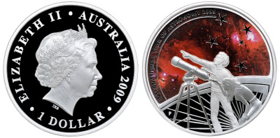 Австралия 1 доллар 2009 Международный год астрономии, цветная эмаль серебро PROOF 8-1-05-07