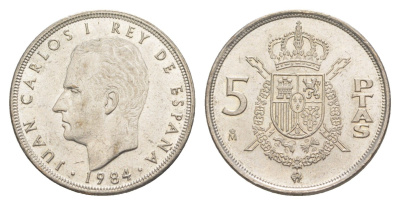 Испания 5 песет 1984 M, Хуан Карлос I (1975-2014) KM 823 медно-никель 4619-1252
