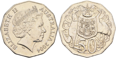 Австралия 50 центов 2004 Елизавета II (1952-2022), герб, кенгуру KM 404 медно-никель 4131-815