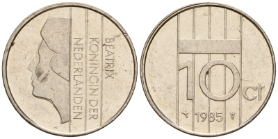 Нидерланды 10 центов 1985 Беатрикс (1980-2013) KM 203 никель    4598-359