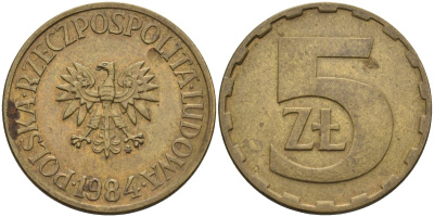 Польша 5 злотых 1984 MW KM 81.1, Parchimowicz 221i латунь 4551-1121