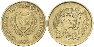 Кипр 1 цент 1988 птичка KM 53.2 никель латунь 4585-1064