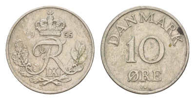 Дания 10 эре 1955 Фредерик IX (1947-1972) KM 841 медно-никель 4651-825