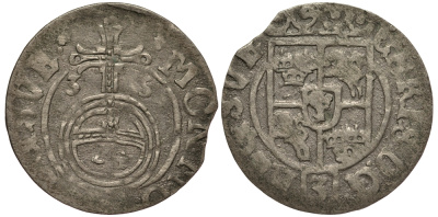 Польша, Эльблонг 1/24 талера (полторак) 1635 Кристина, Шведская оккупация, вес 0,88 гр. KM 43 серебро 1516-1223