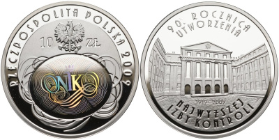 Польша 10 злотых 2009 MW, 90 лет открытия народной палаты контроля, голограмма KM 674 серебро PROOF 1096-5-23