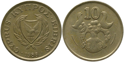 Кипр 10 центов 1988 KM 56.2 никель латунь 4380-253