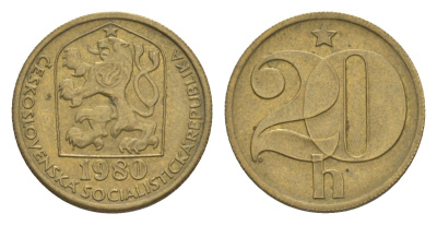 Чехословакия 20 геллеров 1980 KM 74 латунь 4516-134