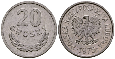 Польша 20 грошей 1975 Y A47 алюминий 4177-742
