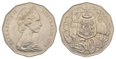 Австралия 50 центов 1978 Елизавета II (1952-2022), герб Австралии, кенгуру KM 68 медно-никель UNC 4383-632