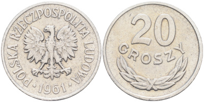 Польша 20 грошей 1961 MW KM А47, Parchimowicz 208b алюминий 4174-665