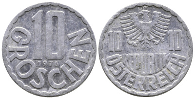 АВСТРИЯ 10 ГРОШЕЙ 1976 KM 2878 алюминий 26-1156