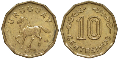 Уругвай 10 сентесимо 1976 KM 66 алюминиевая бронза 4164-735