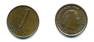 НИДЕРЛАНДЫ 1 ЦЕНТ 1967 ЮЛИАНА KM 180 бронза 76-266