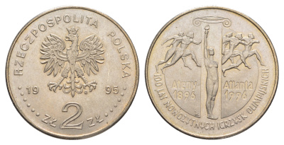 Польша 2 злотых 1995 100 лет Олимпийским играм современности KM 300 медно-никель  UNC  413-5245