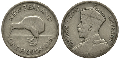 Новая Зеландия 1 флорин 1935 Георг V (1910-1936), Киви KM 4 серебро 272-1331