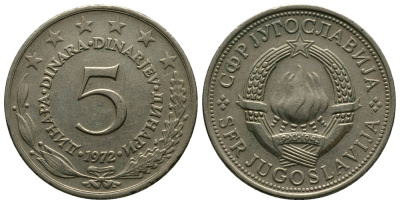 ЮГОСЛАВИЯ 5 ДИНАРОВ 1972 СОЦИАЛИСТИЧЕСКАЯ ФЕДЕРАТИВНАЯ РЕСПУБЛИКА KM 58 медь никель цинк 89-1316
