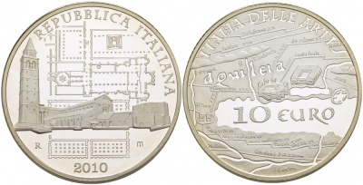 Италия 10 евро 2010 Аквилея, в стране венетов KM 334 серебро PROOF 11-168-13
