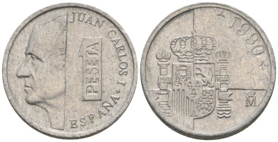 Испания 1 песета 1990 M, Хуан Карлос I (1975-2014) KM 832 алюминий 4602-1146