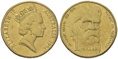 Австралия 1 доллар 1996 100 лет со дня смерти сэра Генри Паркса KM 310 алюминиевая бронза aUNC 4620-717