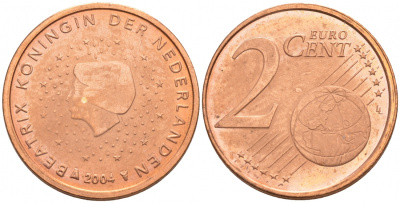 НИДЕРЛАНДЫ 2 ЕВРОЦЕНТА 2004 KM 235 сталь плакированная медью UNC 187-115