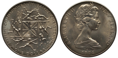 Новая Зеландия 1 доллар 1974 X Игры Британского Содружества наций, Елизавета II (1952-2022) KM 44 медно-никель UNC 4537-122
