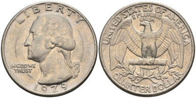США 25 центов = квотер 1979 Вашингтон KM A164a медь плакированная медно-никелем 4584-1117