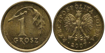ПОЛЬША 1 ГРОШ 2007 MW KM 276 латунь 4392-743