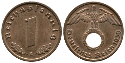 Германия 1 рейхспфенниг 1939 A KM 89, J. 361 бронза    220-362