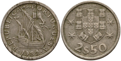 Португалия 2,5 эсукдо 1982 KM 590 медно-никель 4154-1036