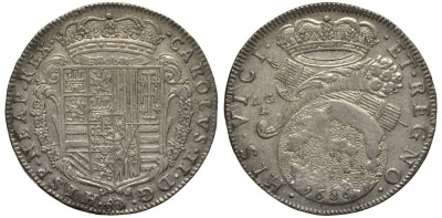 Неаполь и Сицилия тари (2 карлини) 1686 Карл II Испанский серебро aUNC 00-822-10