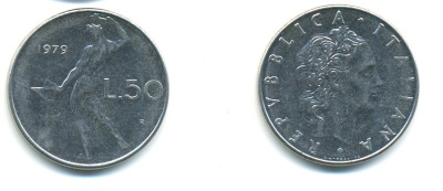 ИТАЛИЯ 50 ЛИР 1979 R, КУЗНЕЦ KM 95.1 нержавеющая сталь 80-1244