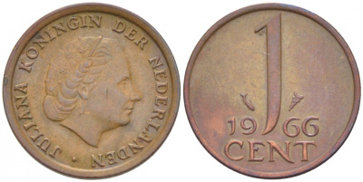 НИДЕРЛАНДЫ 1 ЦЕНТ 1966 ЮЛИАНА KM 180 бронза 3457-1028