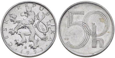 ЧЕХИЯ 50 ГЕЛЛЕРОВ 1993 KM 3.1 алюминий 4381-617