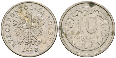 Польша 10 грошей 1998 MW KM 279, Parchimowicz 704e медно-никель 4608-761