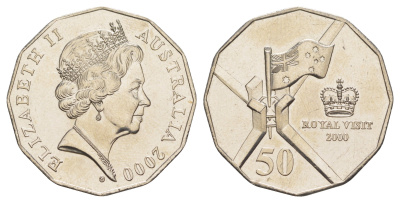 Австралия 50 центов 2000 Королевский визит KM 437 медно-никель UNC 4645-745