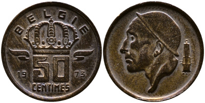 Бельгия 50 сантимов 1973 Belgie, Бодуэн I (1951-1993) KM 149.1 бронза 4387-617