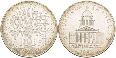 Франция 100 франков 1983 пантеон KM 951.1 серебро 1516-635