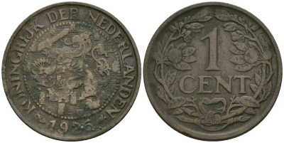 Нидерланды 1 цент 1926 Вильгельмина (1890-1948) KM 152 бронза 4576-1067