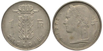 БЕЛЬГИЯ 1 ФРАНК 1973 BELGIE KM 143.1 медно-никель 4182-224