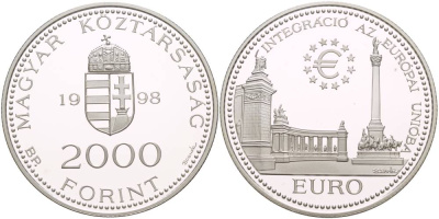 Венгрия 2000 форинтов 1998 интеграция в европейский союз KM 733 серебро PROOF 1088-9-43