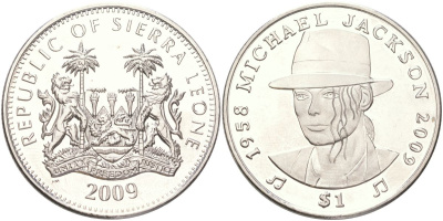 Сьерра-Леоне 1 доллар 2009 Майкл Джексон KM 358 медно-никель BU 4368-1222