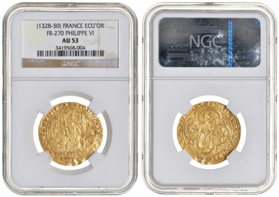 Франция экю де ор (1349) Филипп VI, 6-ая эмиссия, в слабе NGC AU 53 Duplessy 249 D, Fb. 270 золото 00-00