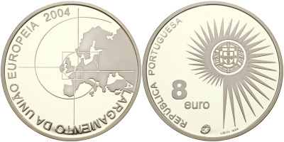 Португалия 8 евро 2004 INCM, расширение Европейского Союза KM 753a серебро PROOF 01-080-12