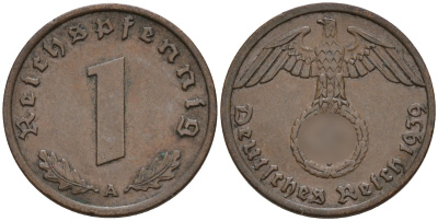 Германия 1 рейхспфенниг 1939 A KM 89, J. 361 бронза 4147-1149