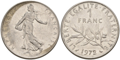 Франция 1 франк 1972 сеятель KM 925.1 никель 4575-154