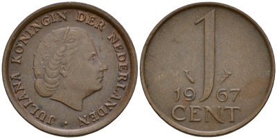 Нидерланды 1 цент 1967 Юлиана (1949-1980) KM 180 бронза    4598-248